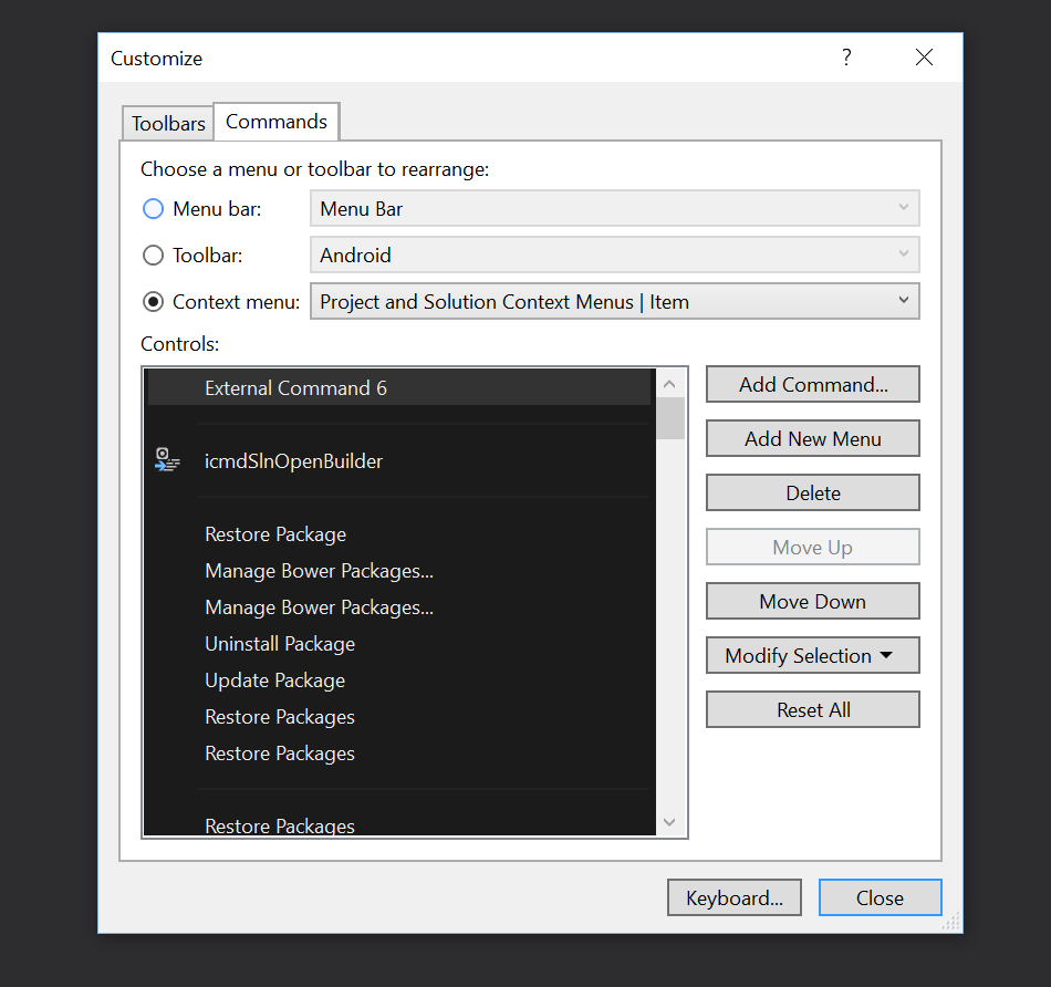 Project and Solution Context menus